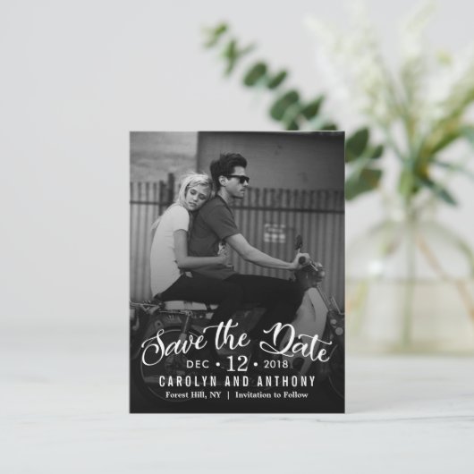 Carte Postale Faire-part Script moderne | Photo Personnalisée Enregistrer L (Debout devant)