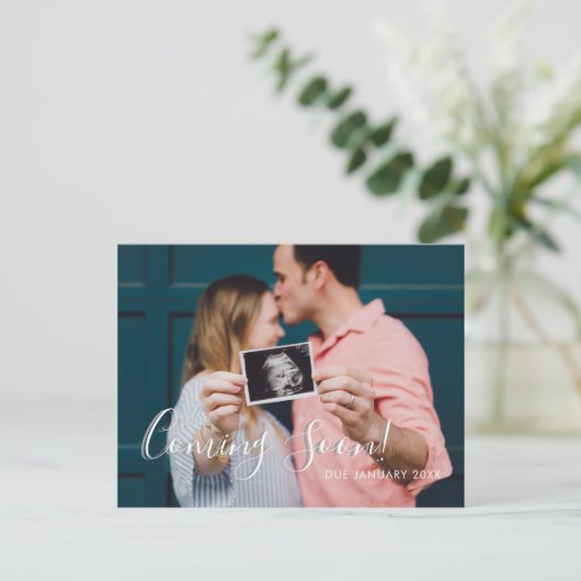 Carte Postale Faire-part Script Moderne Prochainement Grossesse (Debout devant)