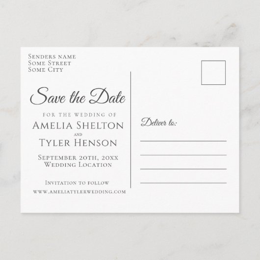 Carte Postale Faire-part Script moderne Succulent Vert Enregistrer la date (Dos)