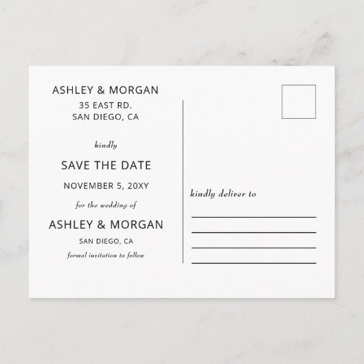 Carte Postale Faire-part Script Navy Heart We Do Save the Date (Dos)