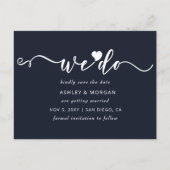 Carte Postale Faire-part Script Navy Heart We Do Save the Date (Devant)