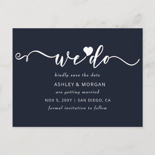 Carte Postale Faire-part Script Navy Heart We Do Save the Date (Devant)