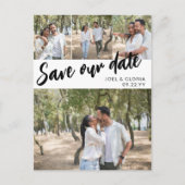 Carte Postale Faire-part Script noir 4 Photos Mariage Enregistrer notre dat (Devant)