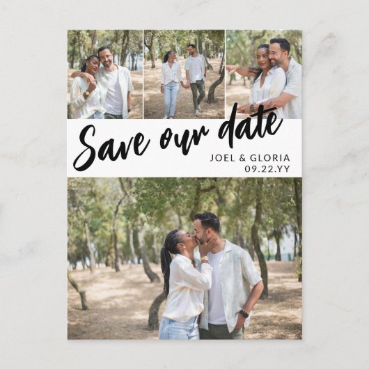 Carte Postale Faire-part Script noir 4 Photos Mariage Enregistrer notre dat (Devant)