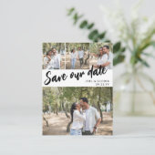 Carte Postale Faire-part Script noir 4 Photos Mariage Enregistrer notre dat (Debout devant)