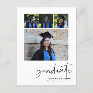 Carte Postale Faire-part Script noir moderne 4 photo Collage Graduation