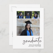 Carte Postale Faire-part Script noir moderne 4 photo Collage Graduation (Devant / Derrière)