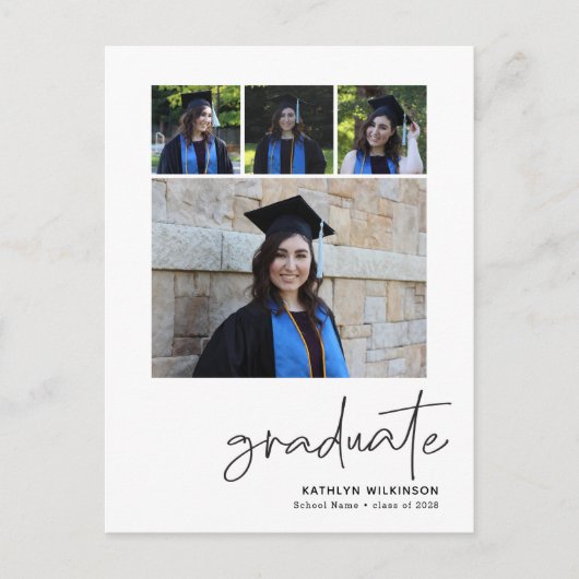 Carte Postale Faire-part Script noir moderne 4 photo Collage Graduation (Devant)