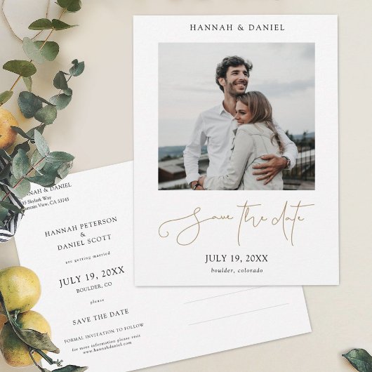 Carte Postale Faire-part Script or simple Enregistrer le Mariage photo date