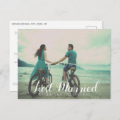 Carte Postale Faire-part Script personnalisé pour mariage 'Juste mariés' ph (Devant / Derrière)