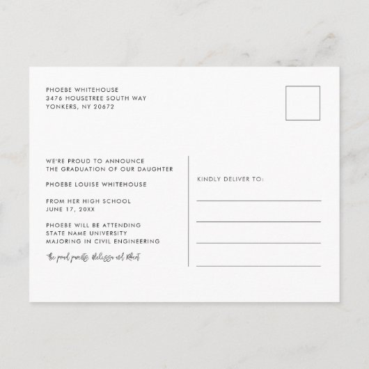 Carte Postale Faire-part Script photo 2025 Grad (Dos)