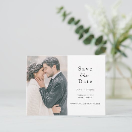 Carte Postale Faire-part Script Photo Enregistrer la date Code QR (Debout devant)