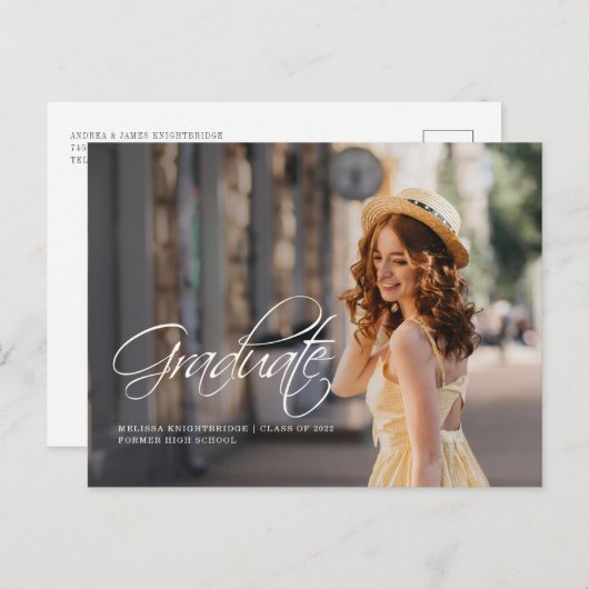 Carte Postale Faire-part Script Photo Grad Class of 2022 Graduation (Devant / Derrière)