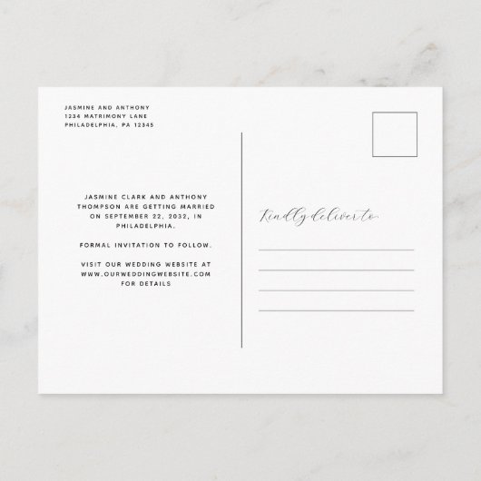 Carte Postale Faire-part Script photo minimal Terracotta Enregistrer la dat (Dos)
