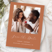 Carte Postale Faire-part Script photo minimal Terracotta Enregistrer la dat