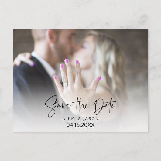 Carte Postale Faire-part Script photo moderne Budget Mariage Enregistrer la (Devant)