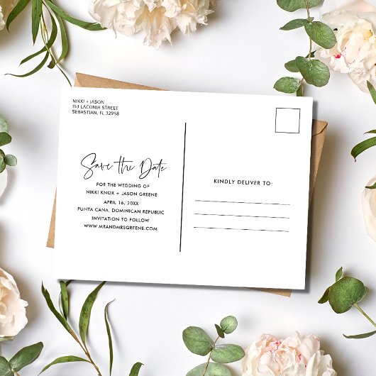 Carte Postale Faire-part Script photo moderne Budget Mariage Enregistrer la