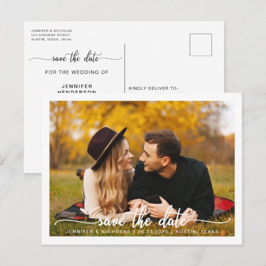 Carte Postale Faire-part Script photo pour sauvegarde de la date (Devant / Derrière)