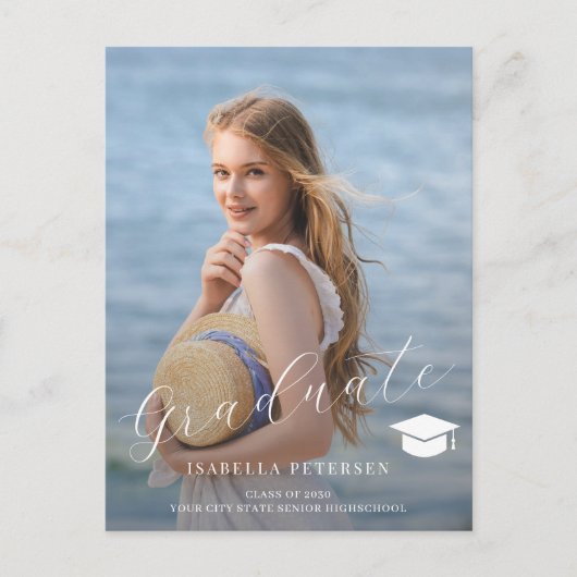 Carte Postale Faire-part Script photo simple diplôme de l'école secondaire (Devant)