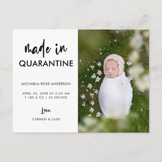 Carte Postale Faire-part Script Réalisé en Quarantaine Nouveau-né Élégant S (Devant)