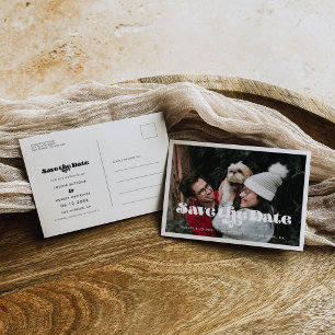 Carte Postale Faire-part Script rétro vintage Enregistrer la photo Date