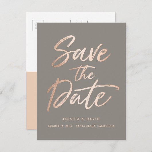 Carte Postale Faire-part Script rose Gold Faux Foil (Devant / Derrière)