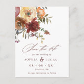 Carte Postale Faire-part Script Rust Bourgogne Floral Mariage Enregistrer l (Devant)