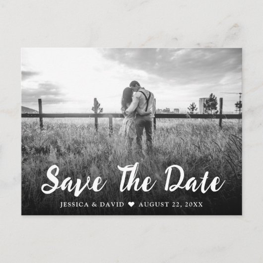 Carte Postale Faire-part Script rustique mariage photo Enregistrer la date  (Devant)
