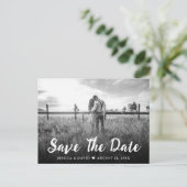 Carte Postale Faire-part Script rustique mariage photo Enregistrer la date  (Debout devant)