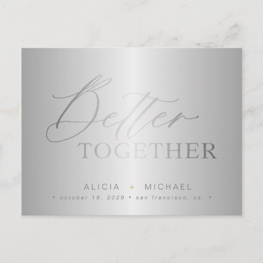 Carte Postale Faire-part Script Silver mieux ensemble mariage date de sauve (Devant)