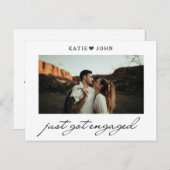 Carte Postale Faire-part Script Simple Et Élégant Juste Obtenu Photo Engagé (Devant / Derrière)