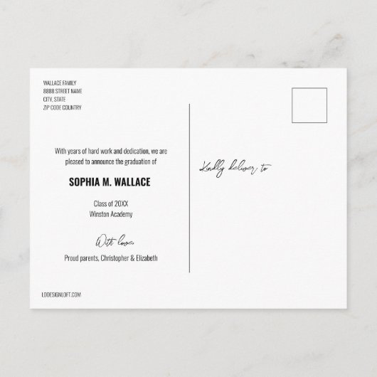 Carte Postale Faire-part Script tendance Graduate Custom Photo Lycée (Dos)