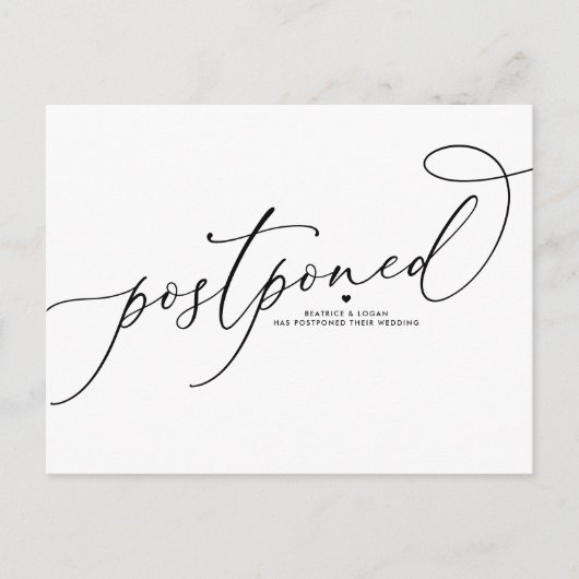 Carte Postale Faire-part Script Whimsical Noir reporté mariage (Devant)