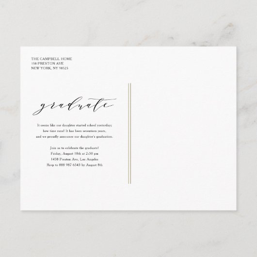 Carte Postale Faire-part Script Whimsical Parties scintillant or Photo Grad (Dos)