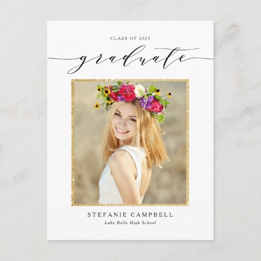 Carte Postale Faire-part Script Whimsical Parties scintillant or Photo Grad (Devant)