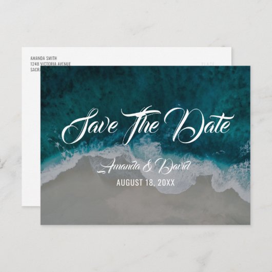 Carte Postale Faire-part Sea Shore Destination Beach Wedding Enregistrer La (Devant / Derrière)