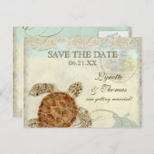 Carte Postale Faire-part Sea Turtle Modern Coastal Ocean Beach Swirls (Devant / Derrière)