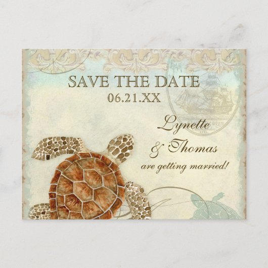 Carte Postale Faire-part Sea Turtle Modern Coastal Ocean Beach Swirls (Devant)