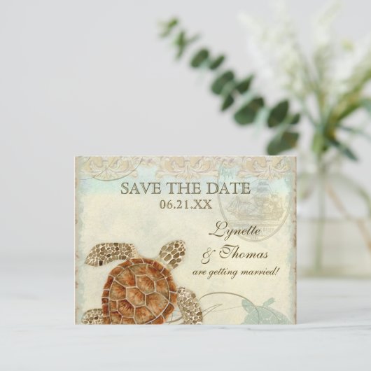 Carte Postale Faire-part Sea Turtle Modern Coastal Ocean Beach Swirls (Debout devant)