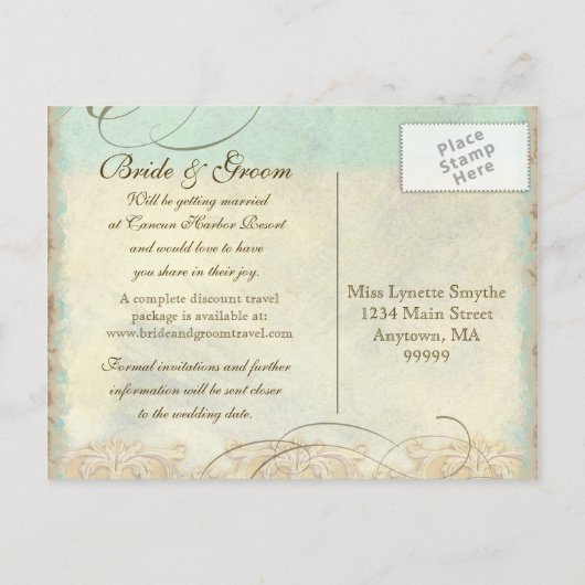 Carte Postale Faire-part Sea Turtle Modern Coastal Ocean Beach Swirls (Dos)