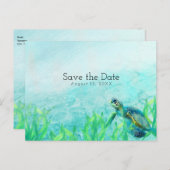 Carte Postale Faire-part Sea Turtle Ocean Beach Art Wedding Enregistrer la  (Devant / Derrière)
