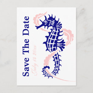 Carte Postale Faire-part Seahorse marine bleu, mariage rose Enregistrer la