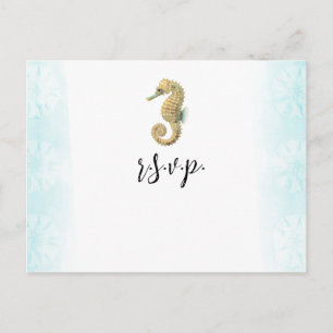 Carte Postale Faire-part Seahorse Turquoise & Gold Watercolor Wedding RSVP