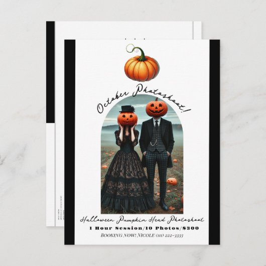 Carte Postale Faire-part Séance Photo Halloween Tête de Citrouille Automne (Devant / Derrière)