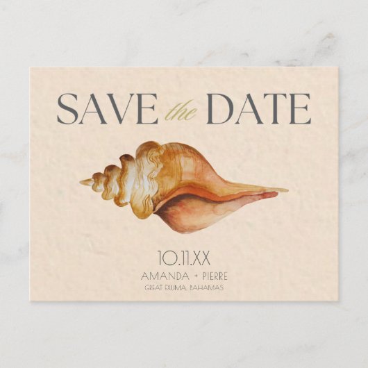 Carte Postale Faire-part Seashell Beach Destination Mariage Enregistrer la  (Devant)