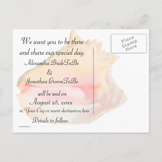 Carte Postale Faire-part Seashell Conch Beach Wedding (Dos)