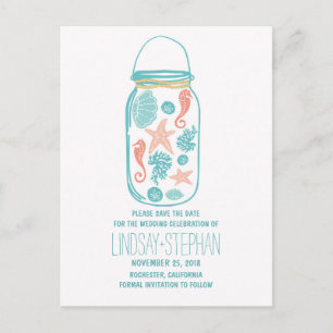 Carte Postale Faire-part Seashell mason jar mariage de plage enregistrer la