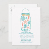 Carte Postale Faire-part Seashell mason jar mariage de plage enregistrer la (Devant / Derrière)