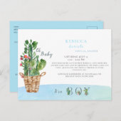 Carte Postale Faire-part Seaux de Cactus Bleu Oh Baby Shower Par Courrier A (Devant / Derrière)