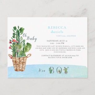 Carte Postale Faire-part Seaux de Cactus Bleu Oh Fête Prénatale Par Courrie